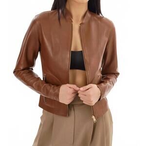 NEW LAMARQUE chapin reversible leather bomber jacket in luggage gold